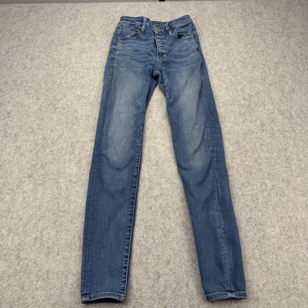 American Eagle Super Hi-Rise Jegging Jeans Womens 0 (22x27) Blue *Light Stain*